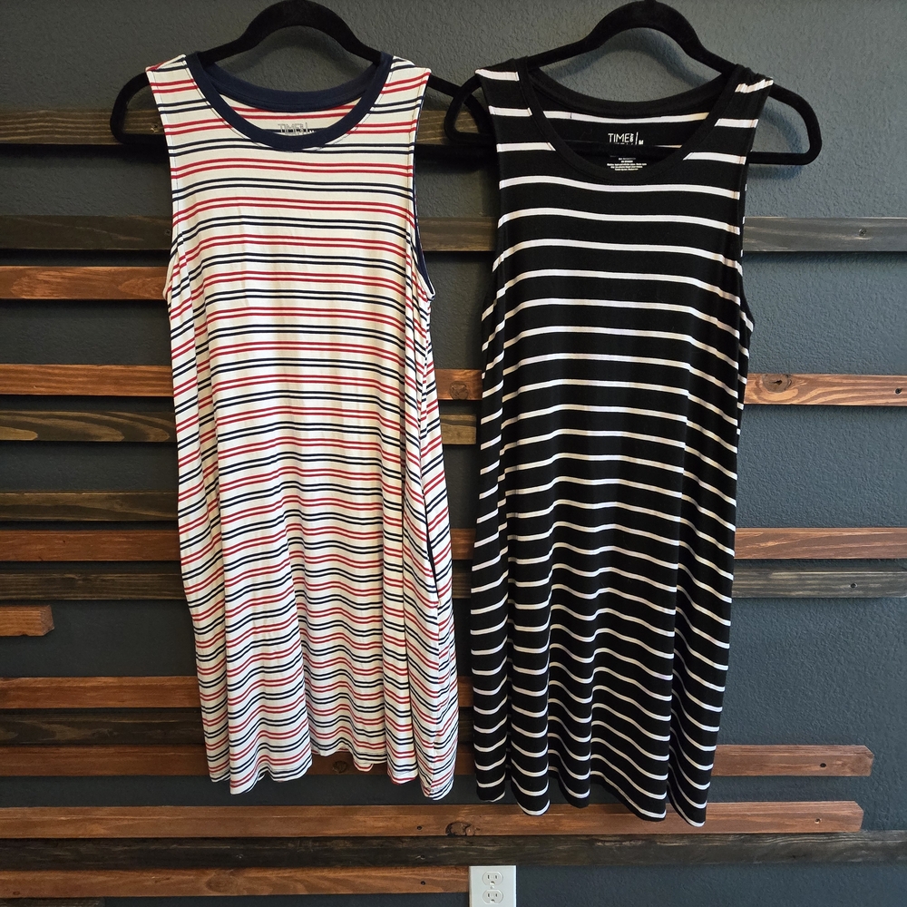 Striped Sleeveless Dresses With Pockets. Lot Of 2. Time And True. Size M.